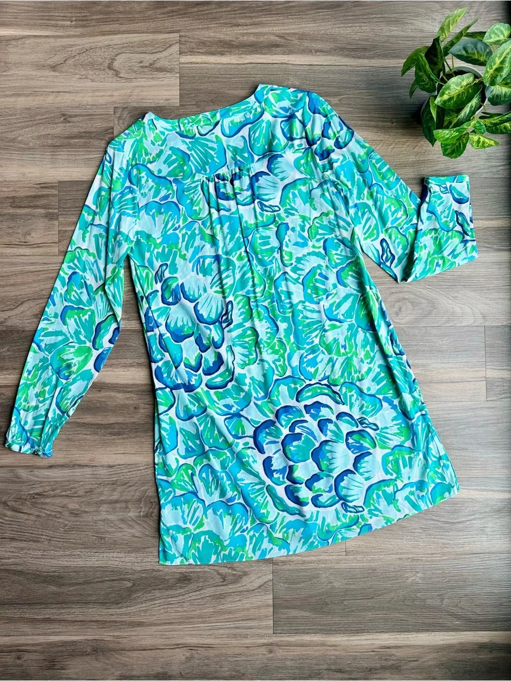 Lilly Pulitzer Delphine Stretch Silk Tunic Dress Agate Green Lazy River Floral M
